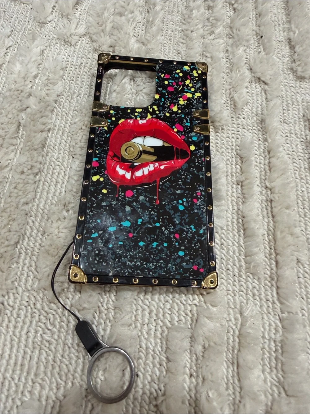 FREE with purchase Stylish Black Phone Case with Red Lip Art- iPhone 13promax